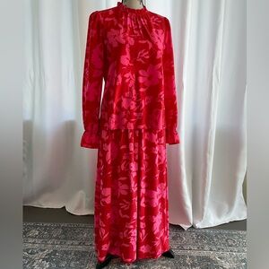 SHEIN Pink and Red Floral Maxi Dress